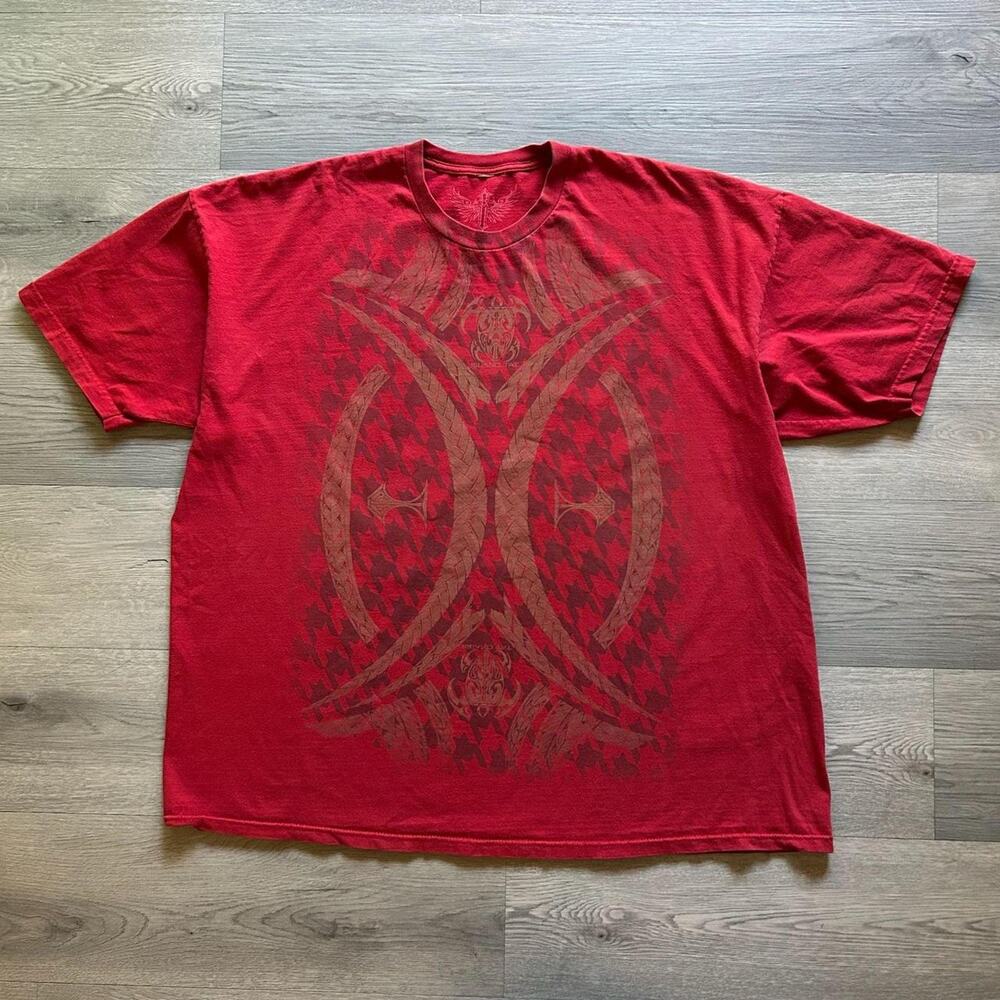 Vintage Y2K Affliction Red Graphic T-Shirt All Over Print Grunge Style- Sz, 3Xa